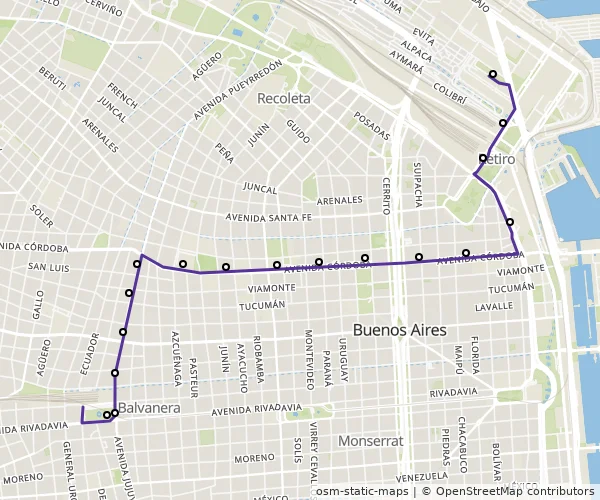 Mapa do itinerário da linha