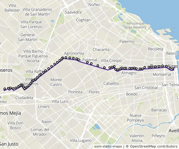 Mapa do itinerário da linha