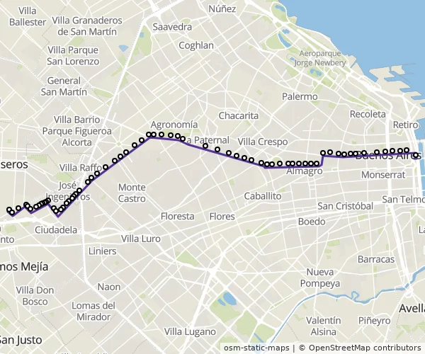 Mapa do itinerário da linha
