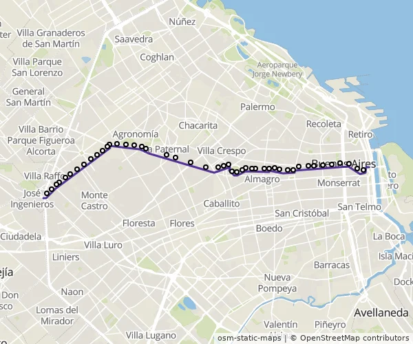 Mapa do itinerário da linha