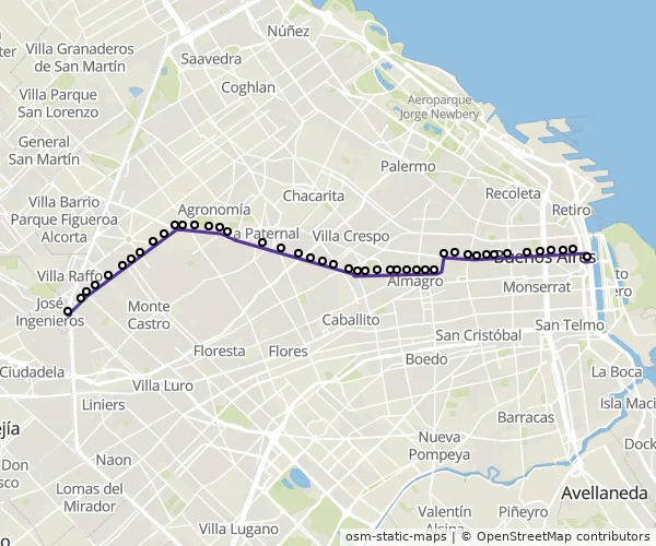 Mapa do itinerário da linha