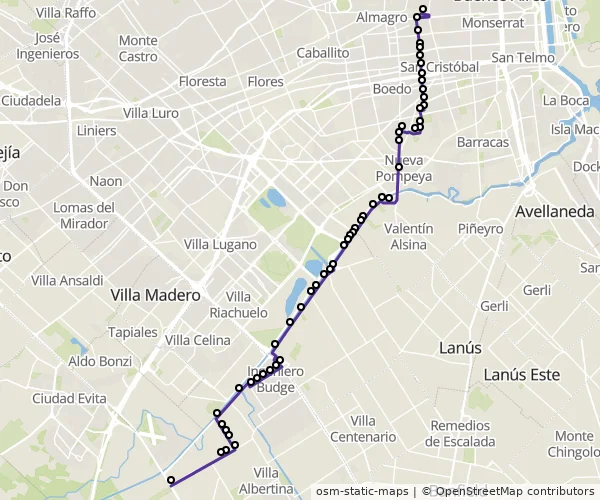 Mapa do itinerário da linha