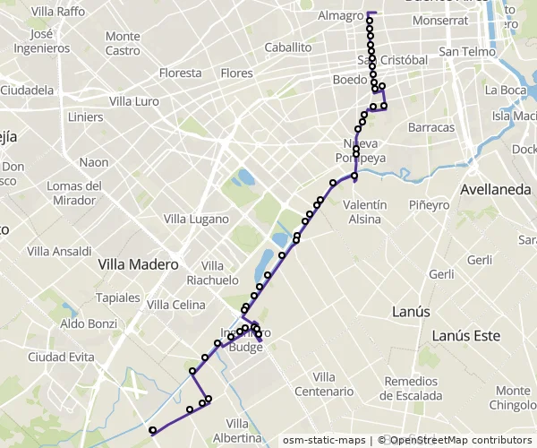 Mapa do itinerário da linha
