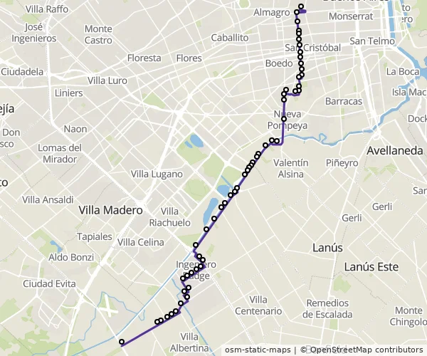 Mapa do itinerário da linha
