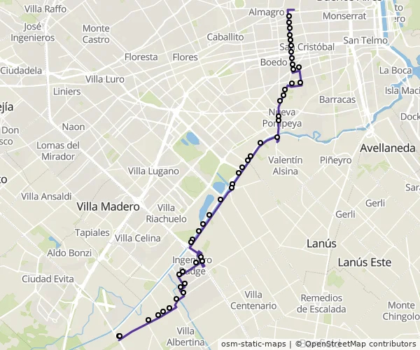 Mapa do itinerário da linha
