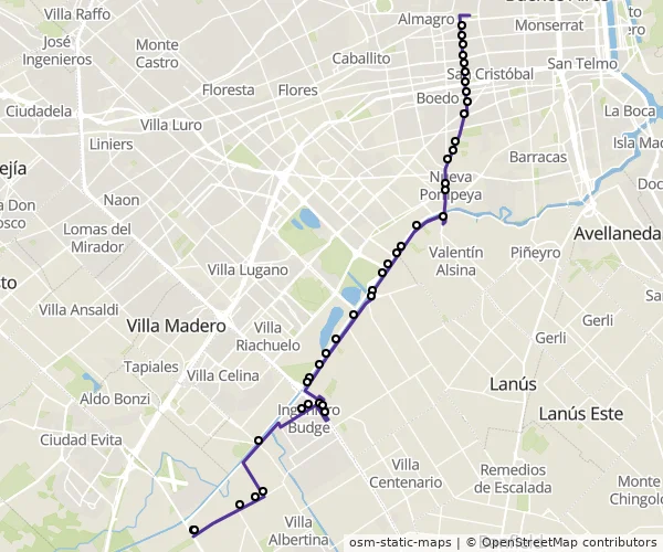 Mapa do itinerário da linha