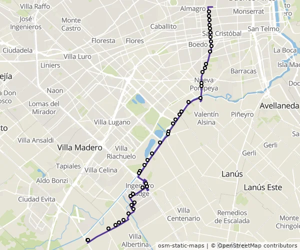 Mapa do itinerário da linha