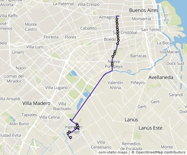 Mapa do itinerário da linha