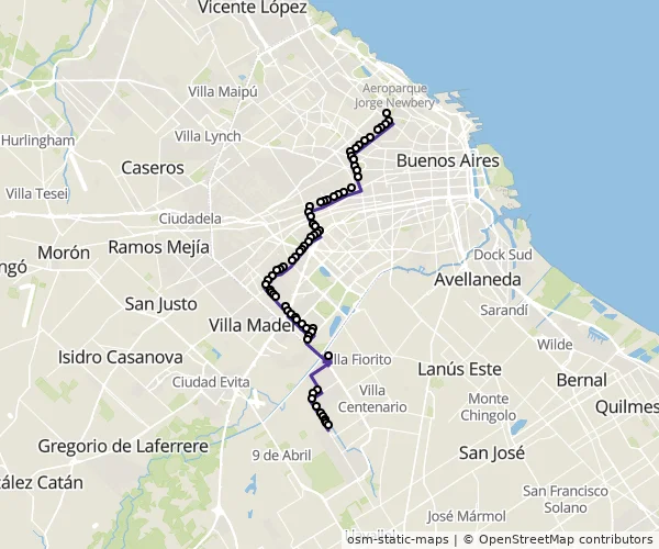 Mapa do itinerário da linha