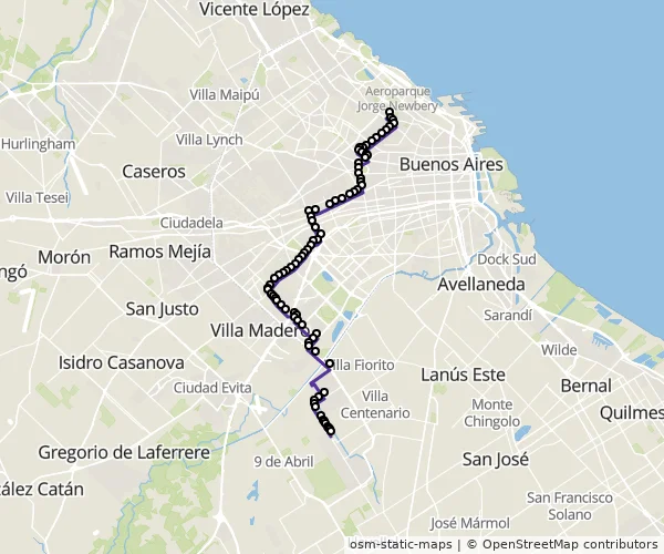 Mapa do itinerário da linha