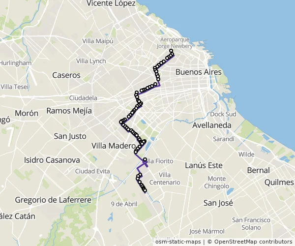 Mapa do itinerário da linha