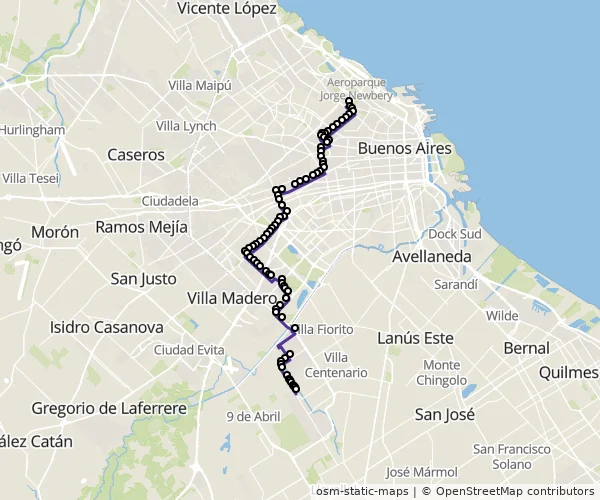 Mapa do itinerário da linha