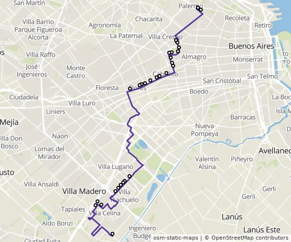 Mapa do itinerário da linha