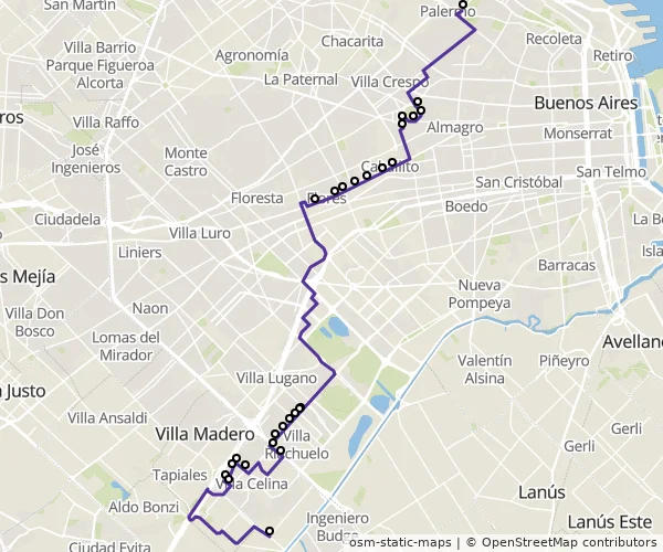 Mapa do itinerário da linha