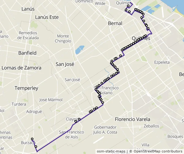 Mapa do itinerário da linha