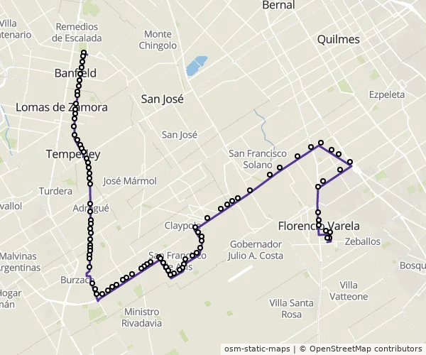 Mapa do itinerário da linha