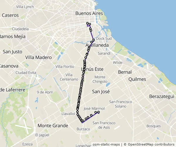 Mapa do itinerário da linha