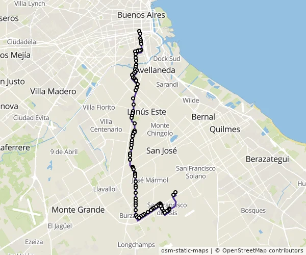 Mapa do itinerário da linha