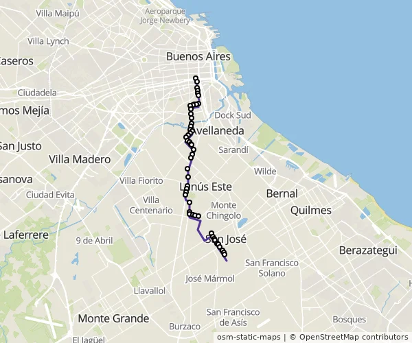Mapa do itinerário da linha