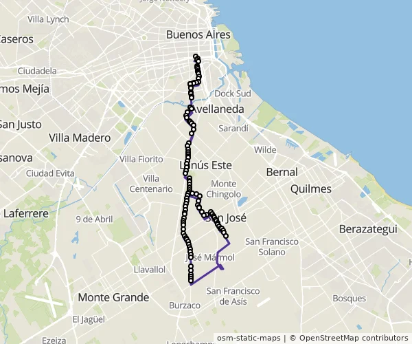 Mapa do itinerário da linha