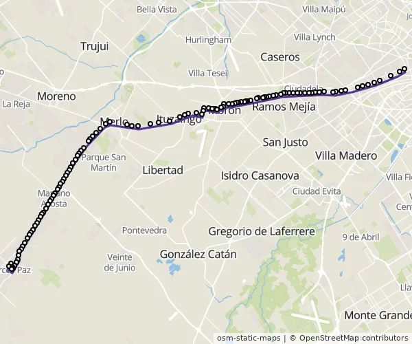 Mapa do itinerário da linha