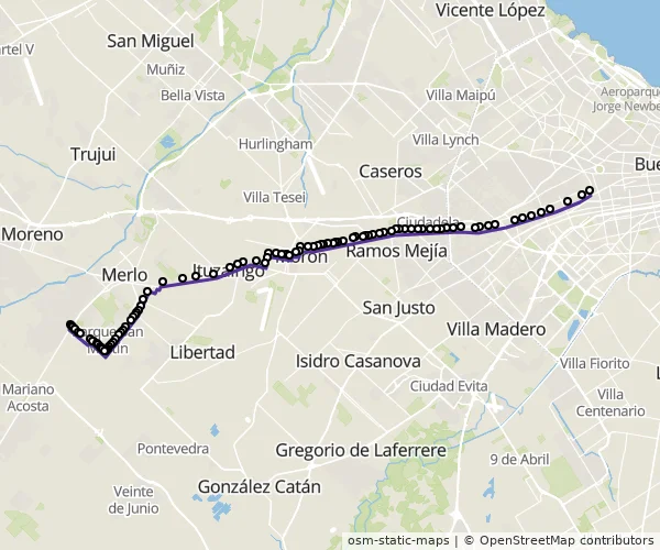 Mapa do itinerário da linha
