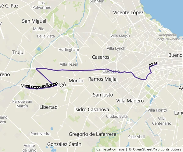 Mapa do itinerário da linha