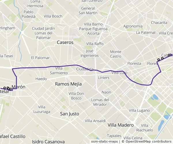 Mapa do itinerário da linha