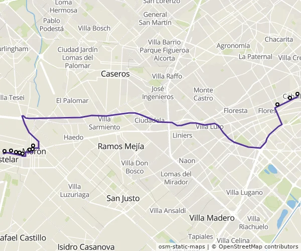 Mapa do itinerário da linha