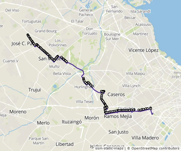 Mapa do itinerário da linha