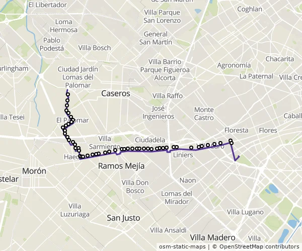 Mapa do itinerário da linha