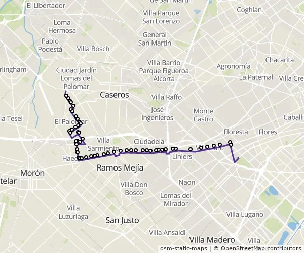 Mapa do itinerário da linha