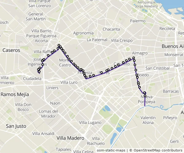 Mapa do itinerário da linha