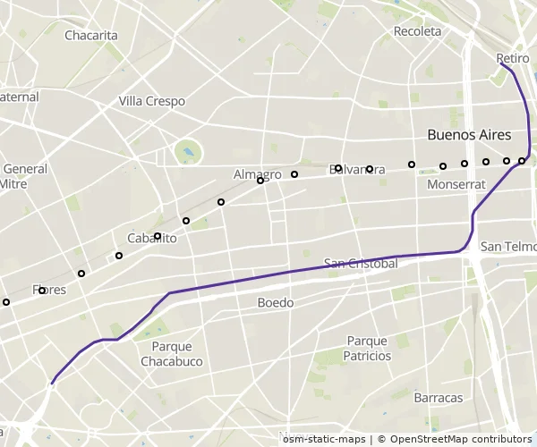 Mapa do itinerário da linha