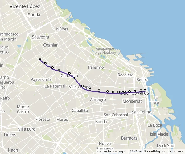 Mapa do itinerário da linha