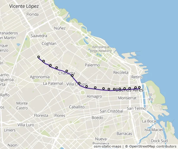 Mapa do itinerário da linha