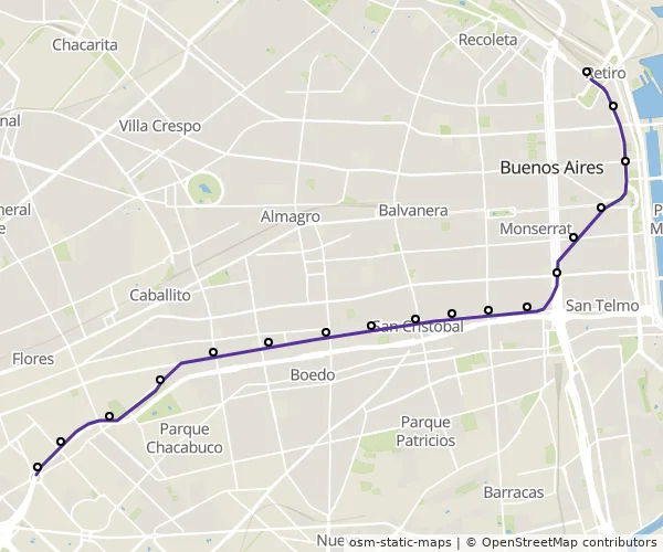 Mapa do itinerário da linha