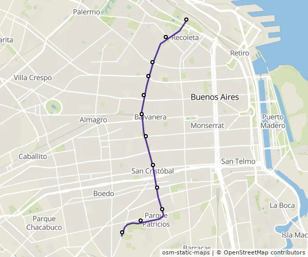 Mapa do itinerário da linha