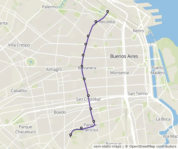 Mapa do itinerário da linha