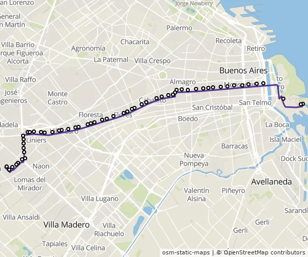 Mapa do itinerário da linha