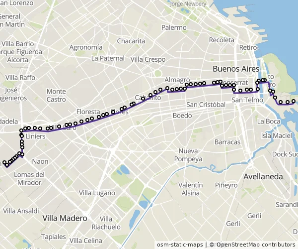 Mapa do itinerário da linha