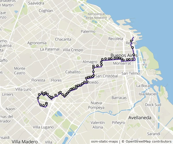 Mapa do itinerário da linha