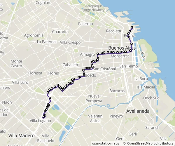 Mapa do itinerário da linha