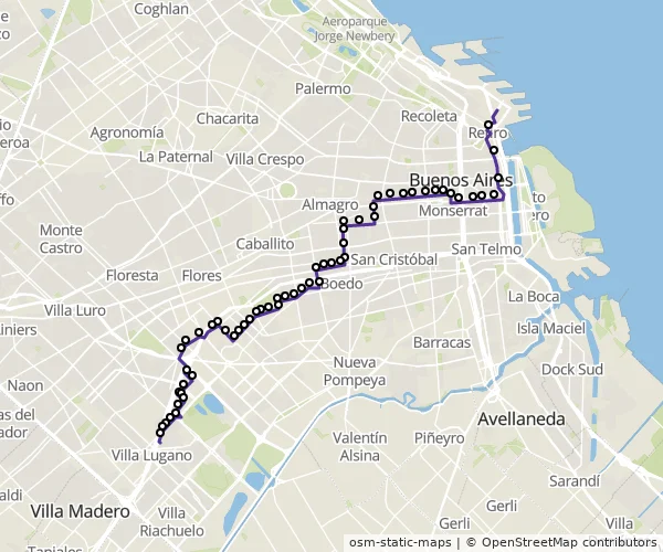 Mapa do itinerário da linha