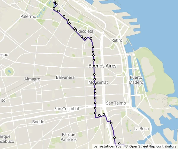 Mapa do itinerário da linha