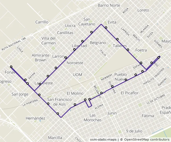 Mapa do itinerário da linha