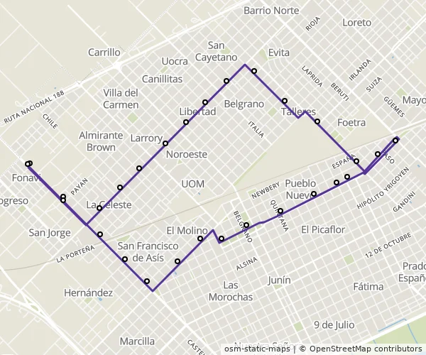 Mapa do itinerário da linha