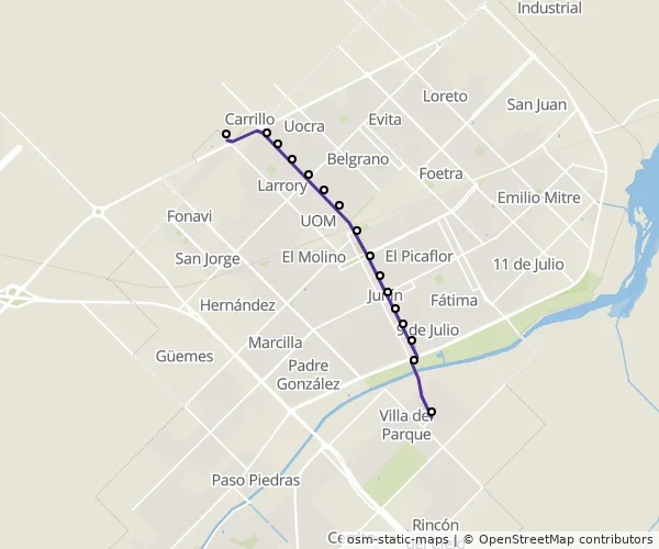 Mapa do itinerário da linha