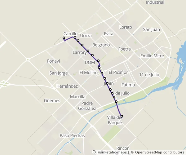 Mapa do itinerário da linha