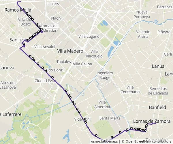 Mapa do itinerário da linha